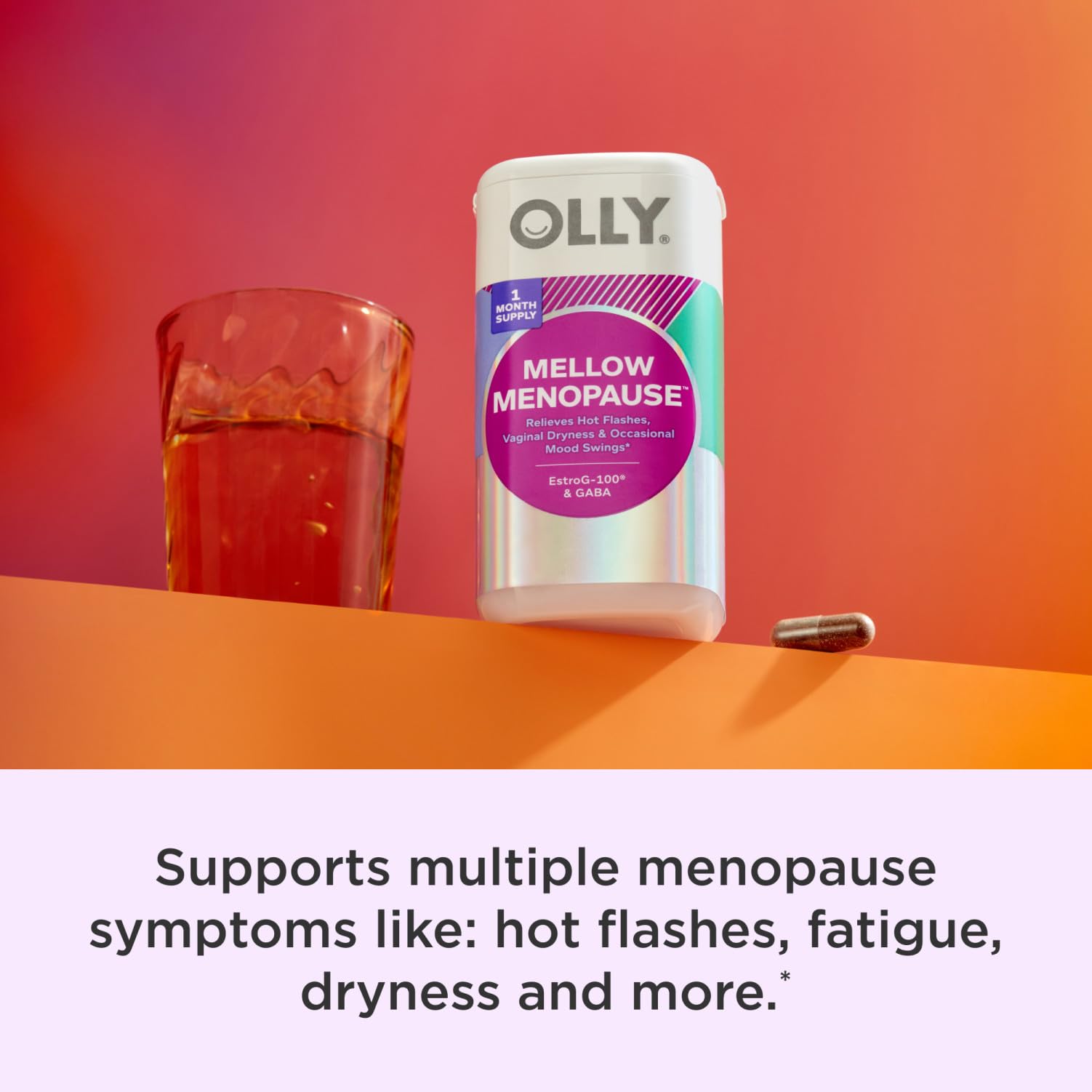 OLLY Mellow Menopause Supplements for Women, Supports Hot Flashes, Vaginal Dryness & Occasional Mood Swings,* Estro-G100®, GABA, Vegan Capsules, 1 Month Supply - 30 Count - Maple Wellness Supplements