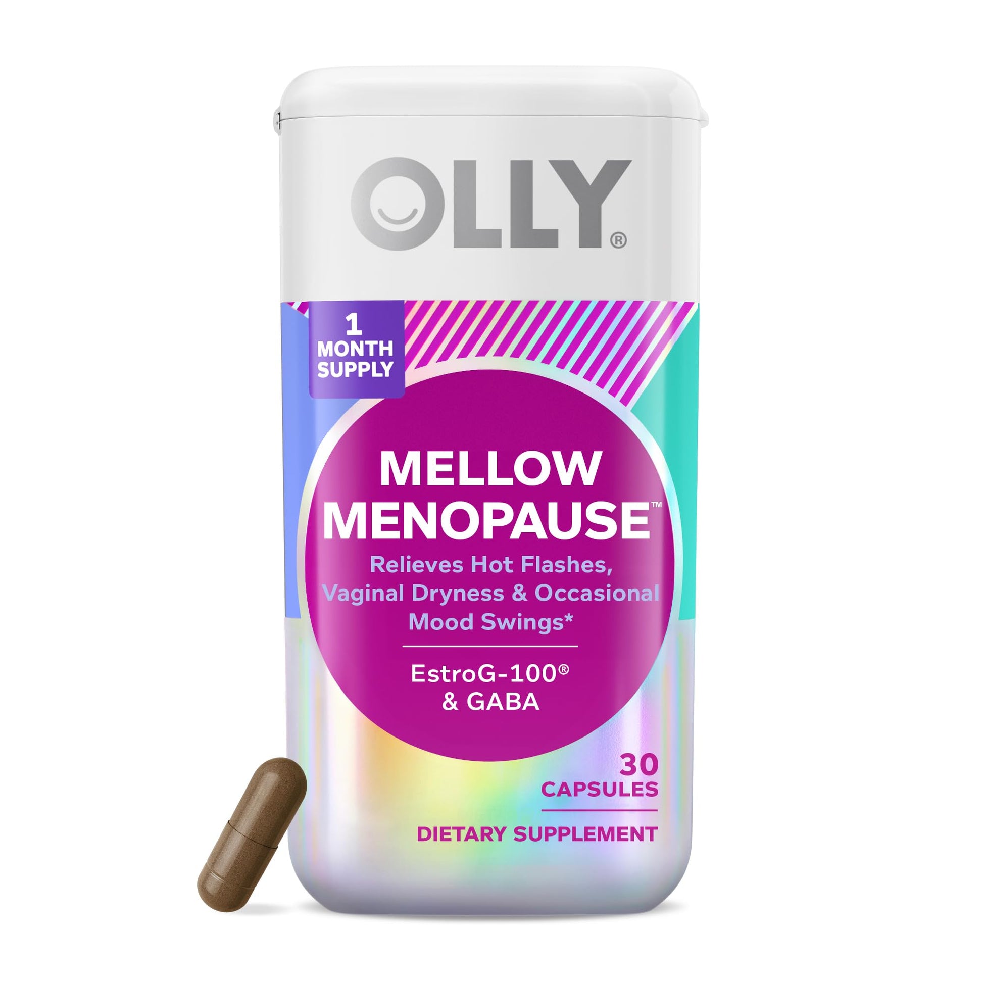 OLLY Mellow Menopause Supplements for Women, Supports Hot Flashes, Vaginal Dryness & Occasional Mood Swings,* Estro-G100®, GABA, Vegan Capsules, 1 Month Supply - 30 Count - Maple Wellness Supplements