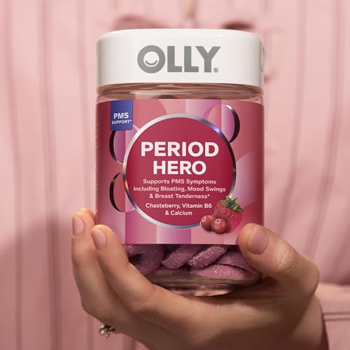 OLLY Period Hero Gummies, PMS Support Supplement,* Chasteberry, Vitamin B6, Calcium, Cran-Raspberry Flavor, 30 Day Supply - 60 Count - Maple Wellness Supplements