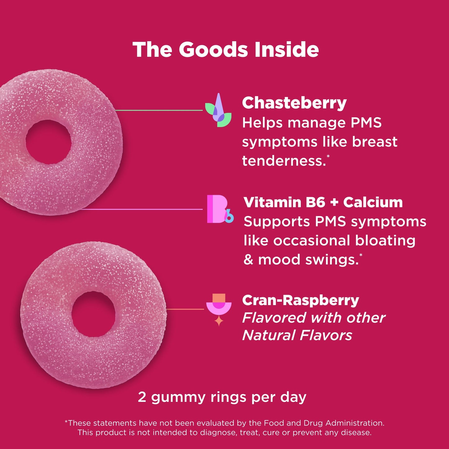 OLLY Period Hero Gummies, PMS Support Supplement,* Chasteberry, Vitamin B6, Calcium, Cran-Raspberry Flavor, 30 Day Supply - 60 Count - Maple Wellness Supplements
