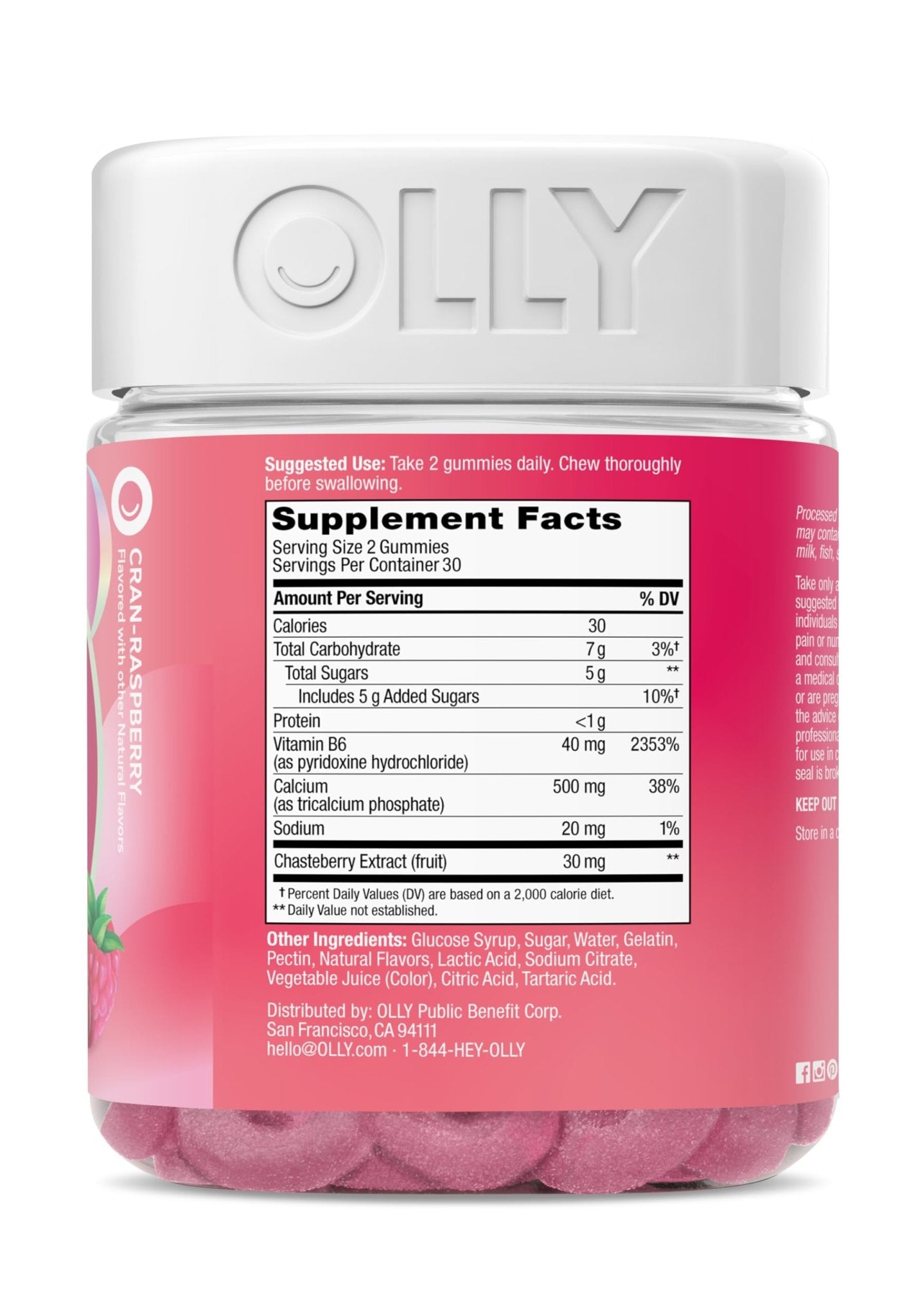OLLY Period Hero Gummies, PMS Support Supplement,* Chasteberry, Vitamin B6, Calcium, Cran-Raspberry Flavor, 30 Day Supply - 60 Count - Maple Wellness Supplements