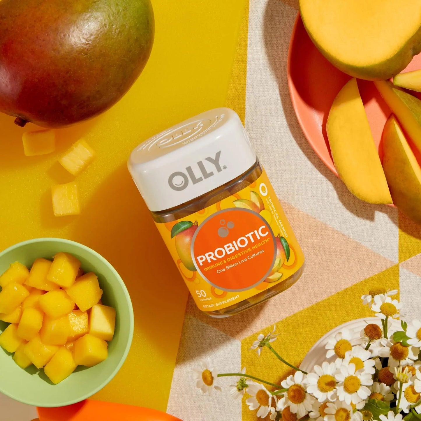 OLLY Probiotic Gummy, Immune and Digestive Support, 1 Billion CFUs, Chewable Probiotic Supplement, Mango, 25 Day Supply - 50 Count - Maple Wellness Supplements