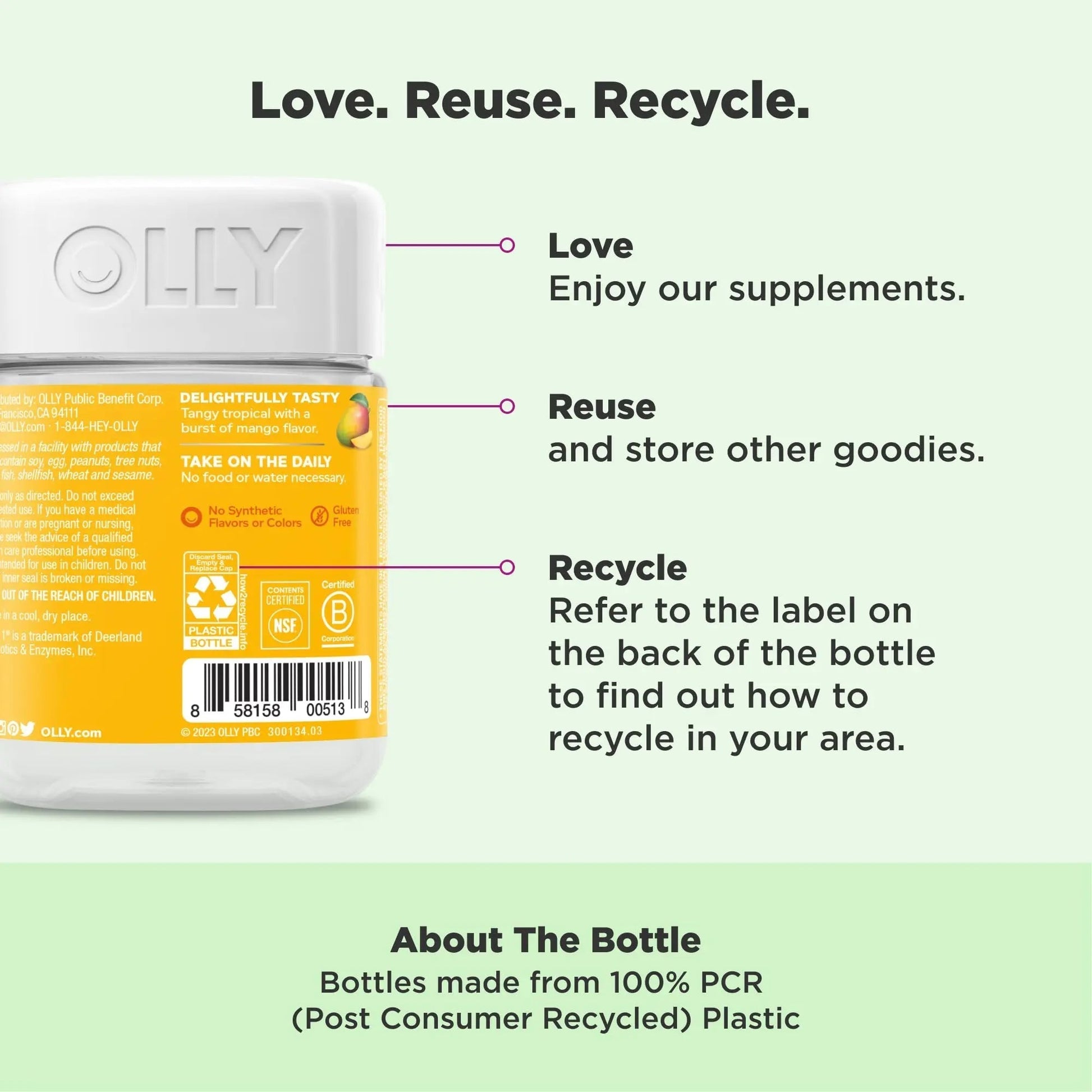 OLLY Probiotic Gummy, Immune and Digestive Support, 1 Billion CFUs, Chewable Probiotic Supplement, Mango, 25 Day Supply - 50 Count - Maple Wellness Supplements