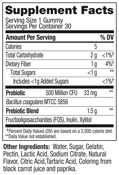 OLLY Probiotic + Prebiotic Gummy, Digestive Support and Gut Health, 500 Million CFUs, Fiber, Adult Chewable Supplement for Men and Women, Peach, 30 Day Supply - 30 Count - Maple Wellness Supplements