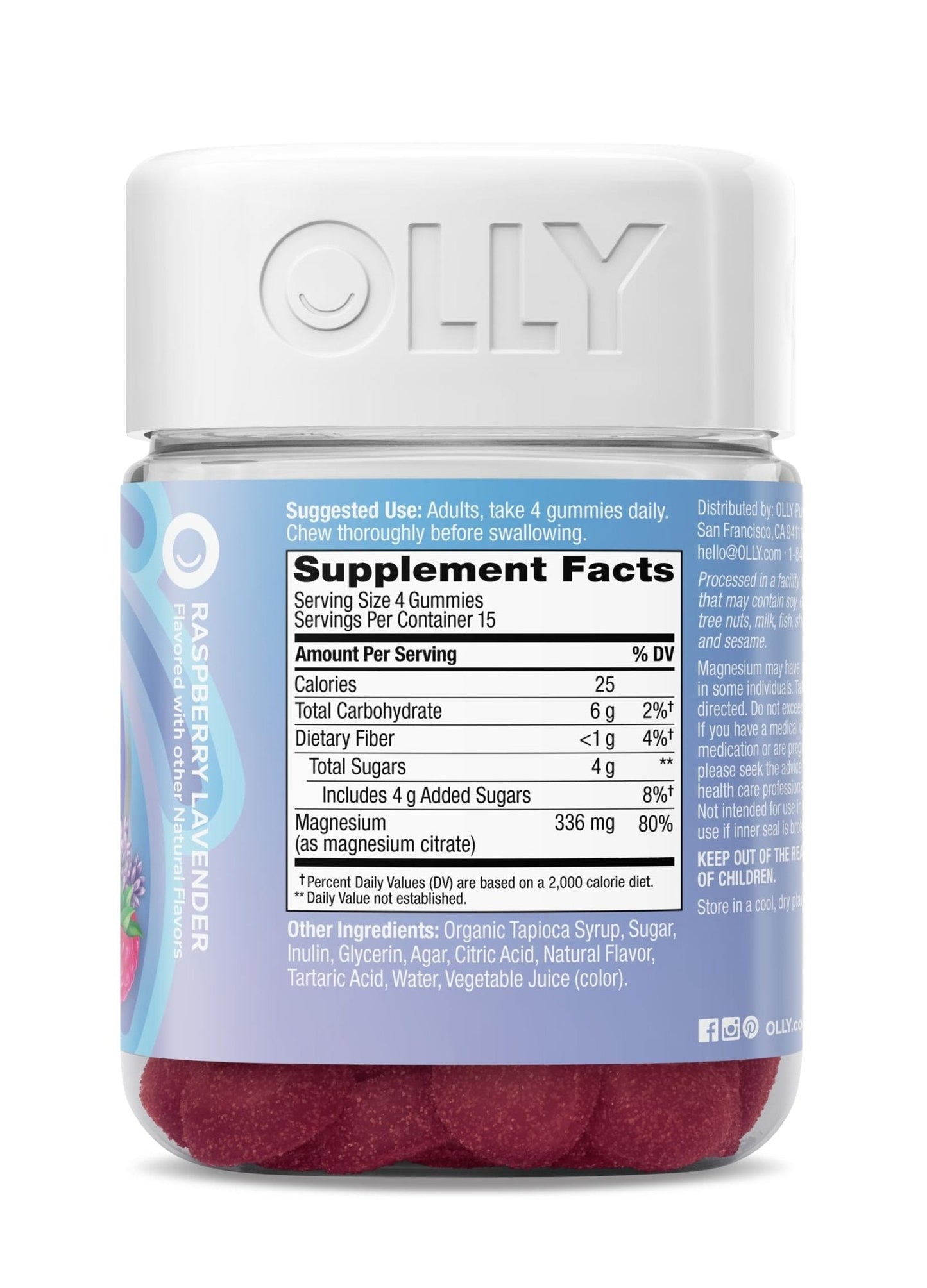 OLLY Relaxing Magnesium Gummies, Supports Muscle Relaxation*, Magnesium Citrate, Raspberry Lavender Flavor, 15 Day Supply - 60 Count - Maple Wellness Supplements