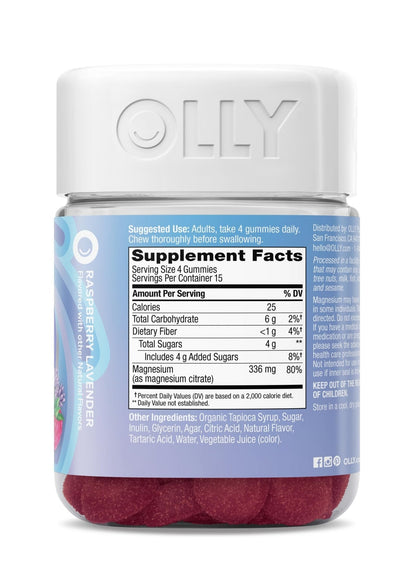 OLLY Relaxing Magnesium Gummies, Supports Muscle Relaxation*, Magnesium Citrate, Raspberry Lavender Flavor, 15 Day Supply - 60 Count - Maple Wellness Supplements