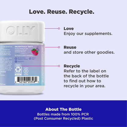 OLLY Relaxing Magnesium Gummies, Supports Muscle Relaxation*, Magnesium Citrate, Raspberry Lavender Flavor, 15 Day Supply - 60 Count - Maple Wellness Supplements