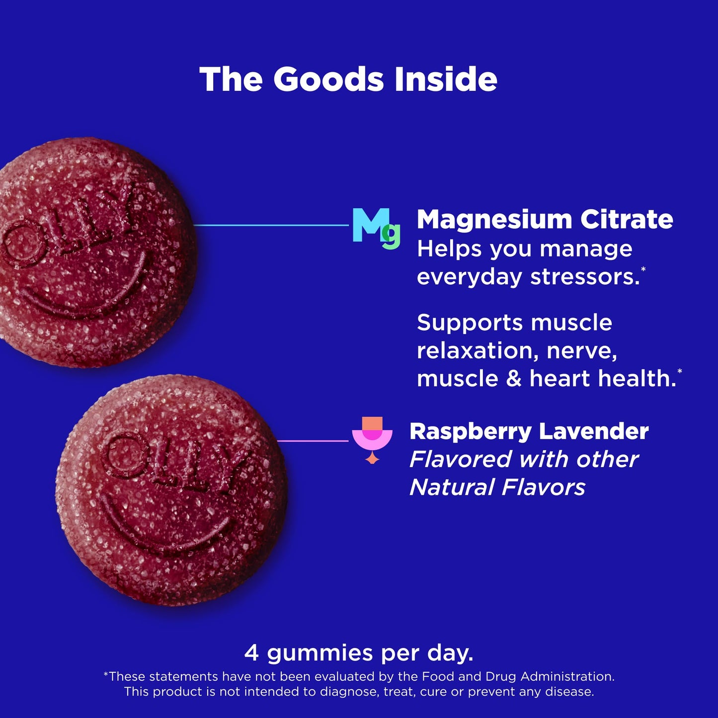 OLLY Relaxing Magnesium Gummies, Supports Muscle Relaxation*, Magnesium Citrate, Raspberry Lavender Flavor, 15 Day Supply - 60 Count - Maple Wellness Supplements