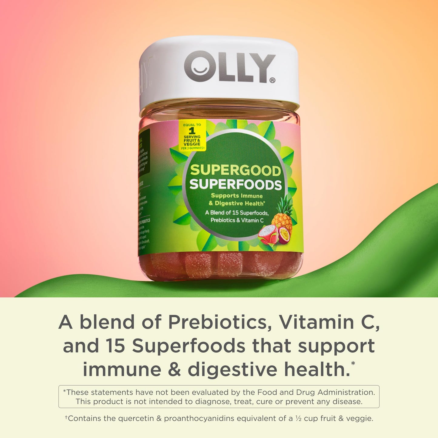 OLLY Supergood Superfoods Gummies, Supports Immune System & Digestive Health,* 15 Superfoods, Prebiotics, Vitamin C, Tropical Bliss Flavor - Maple Wellness Supplements