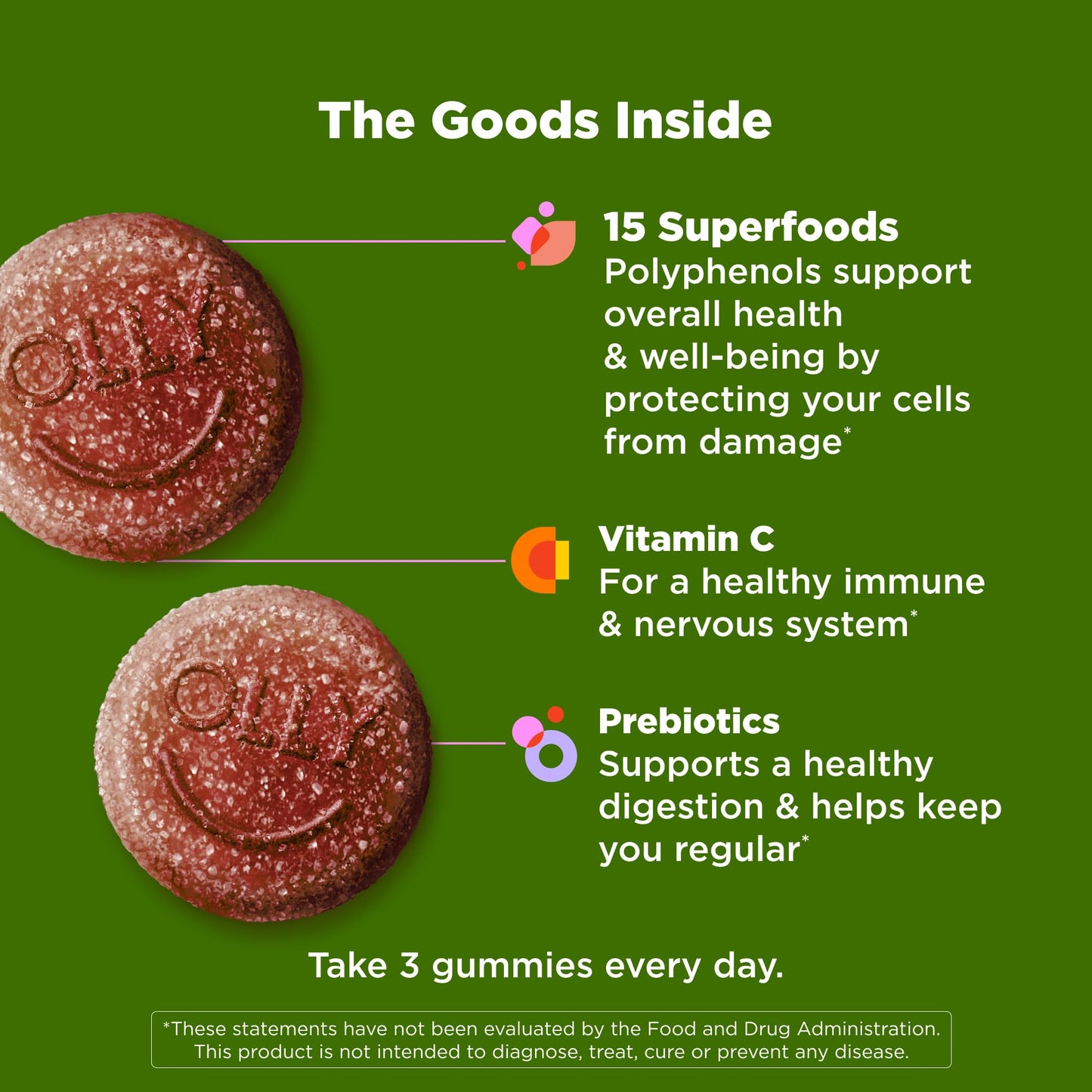 OLLY Supergood Superfoods Gummies, Supports Immune System & Digestive Health,* 15 Superfoods, Prebiotics, Vitamin C, Tropical Bliss Flavor - Maple Wellness Supplements