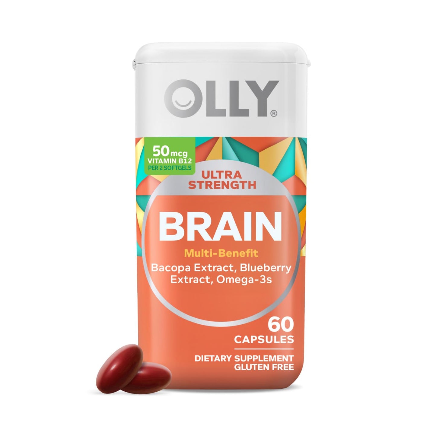 OLLY Ultra Strength Brain Softgels, Nootropic, Supports Healthy Brain Function, Memory, Focus and Concentration, Omega-3s, Vitamins B6 and B12, 30 Day Supply - 60 Count - Maple Wellness Supplements