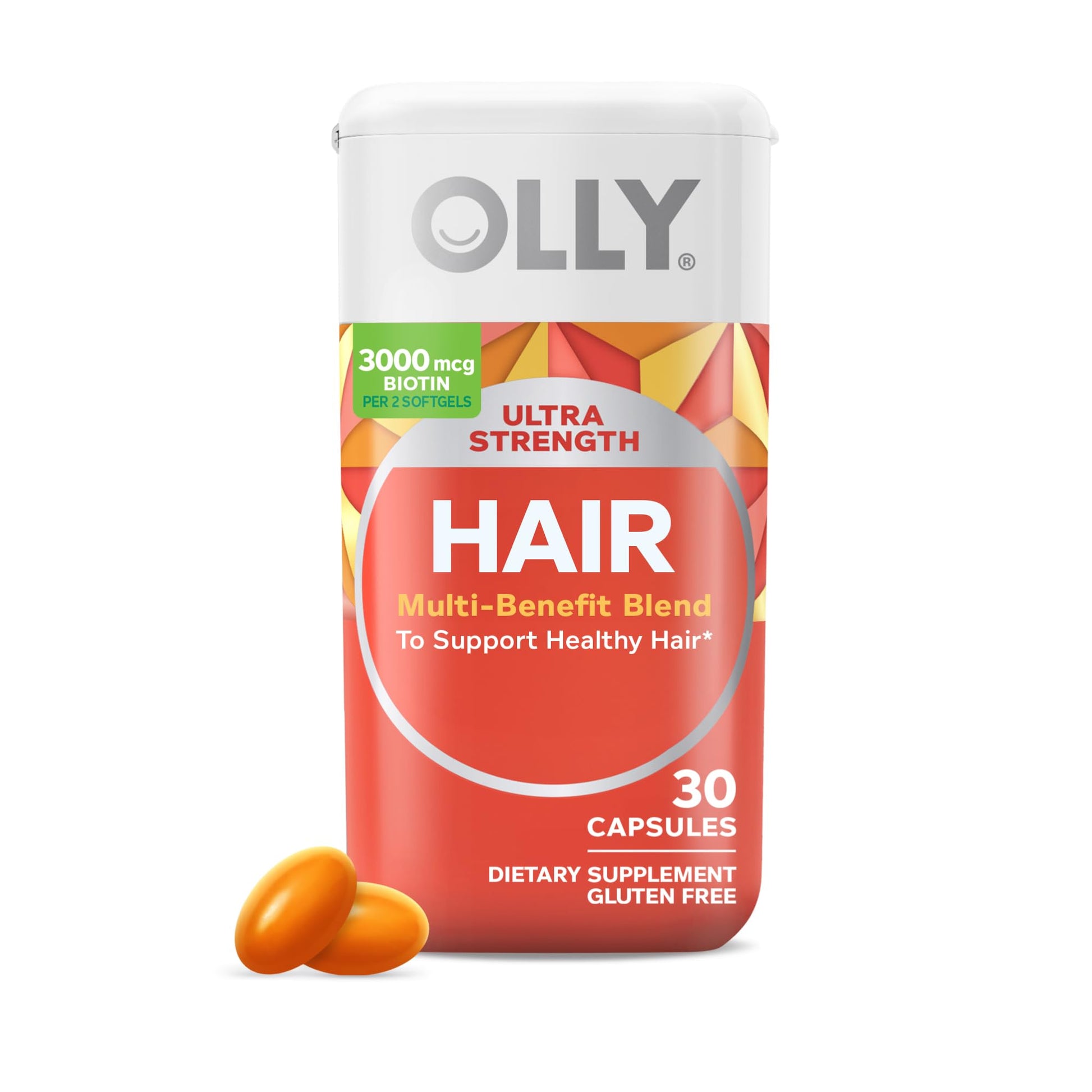 OLLY Ultra Strength Hair Softgels, Supports Hair Health, Biotin, Keratin, Vitamin D, B12, Hair Supplement, 30 Day Supply - Maple Wellness Supplements