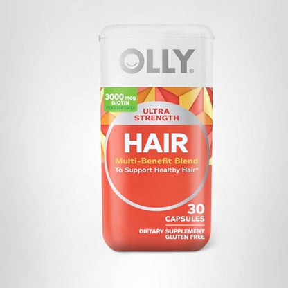 OLLY Ultra Strength Hair Softgels, Supports Hair Health, Biotin, Keratin, Vitamin D, B12, Hair Supplement, 30 Day Supply - Maple Wellness Supplements