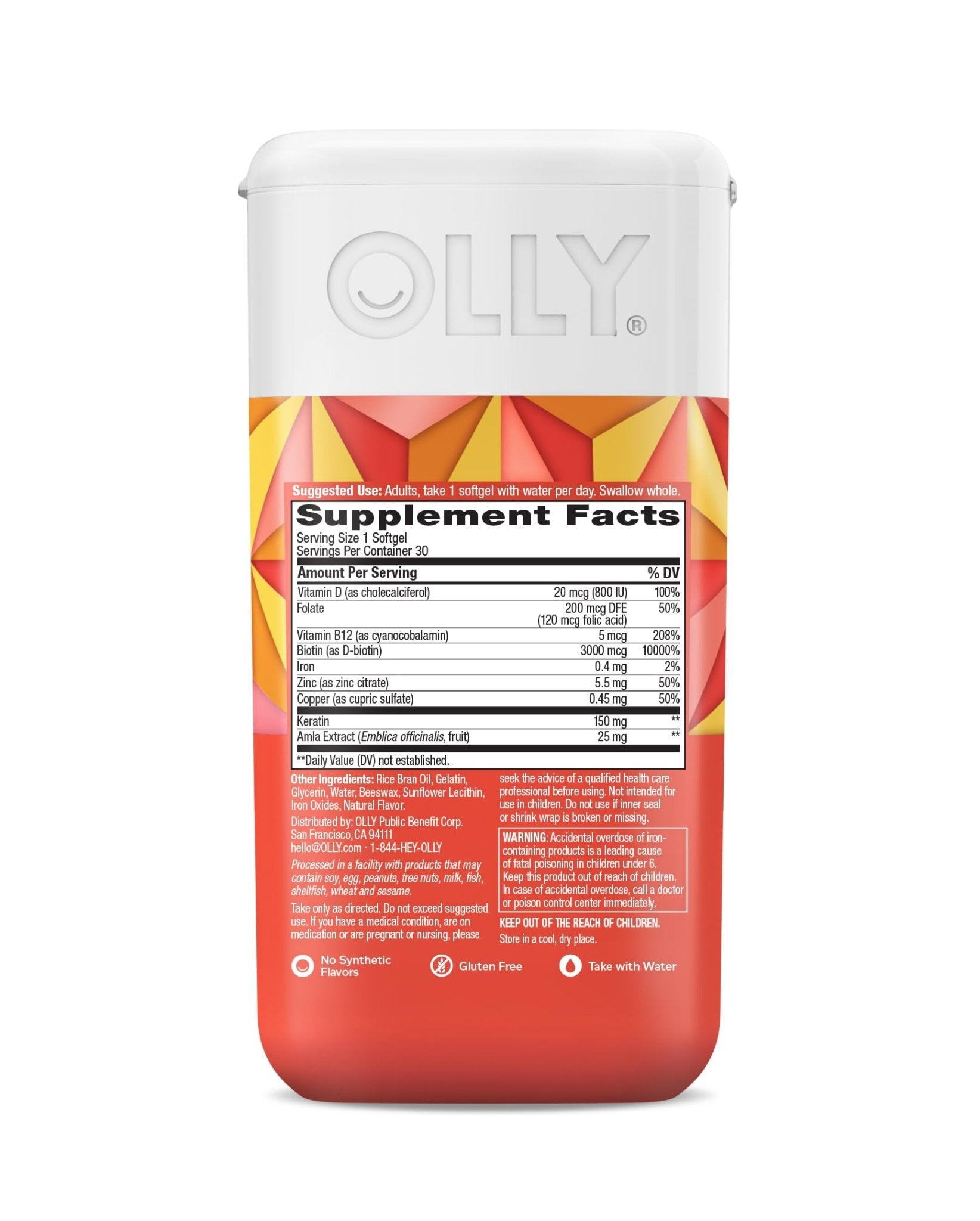 OLLY Ultra Strength Hair Softgels, Supports Hair Health, Biotin, Keratin, Vitamin D, B12, Hair Supplement, 30 Day Supply - Maple Wellness Supplements