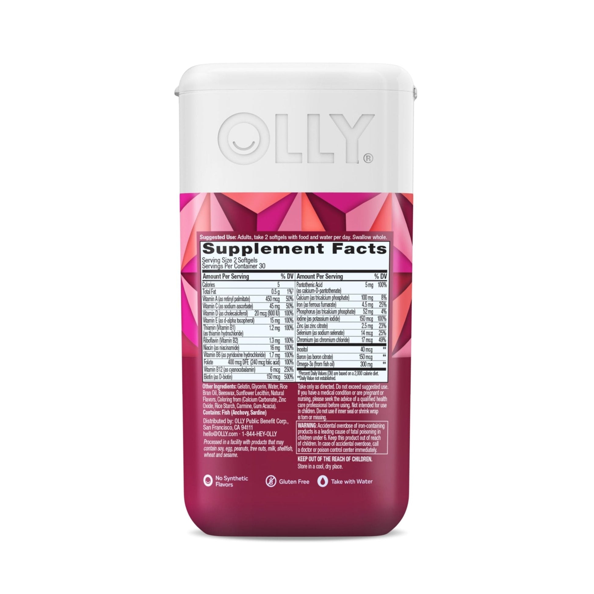 OLLY Ultra Strength Women's Multi Softgels, Overall Health and Immune Support, Omega-3s, Iron, Vitamins A, D, C, E, B12, Daily Multivitamin, 30 Day Supply - 60 Count - Maple Wellness Supplements