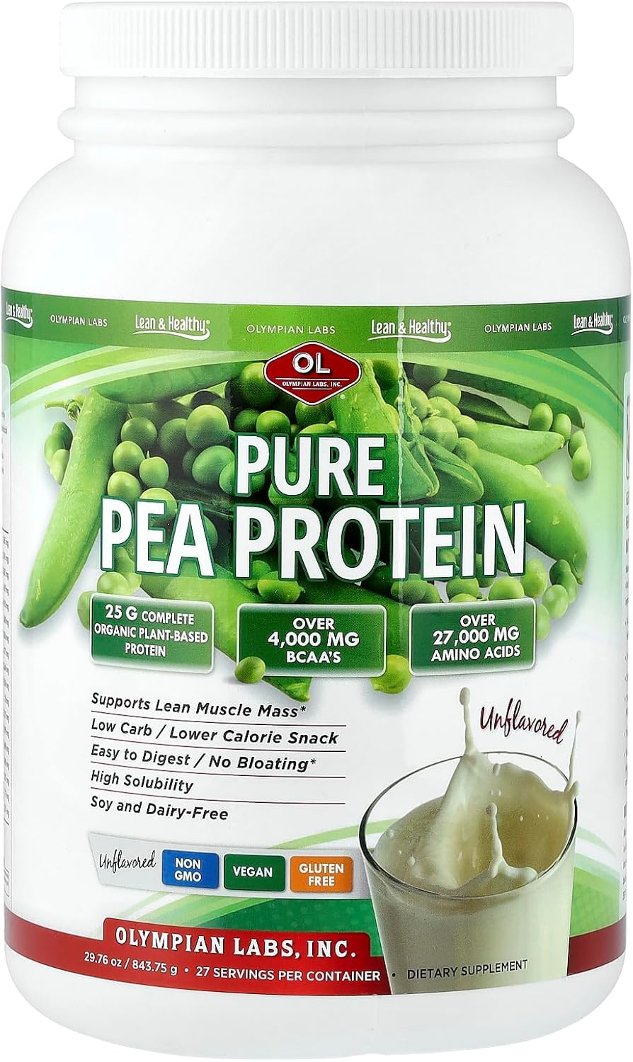Olympian Labs Plant Based Pea Protein Powder, Unflavored - 25g of Protein, Vegan, Low Net Carbs, Gluten Free, Lactose Free, No Sugar Added, Soy Free - Maple Wellness Supplements
