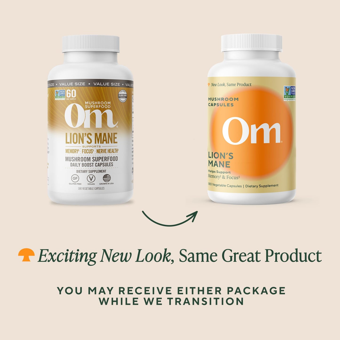 Om Lion’s Mane Mushroom Capsules - Organic Mushroom Supplement and Nootropic - Brain Supplements for Memory and Focus, 180 Count (60 Servings) - Maple Wellness Supplements