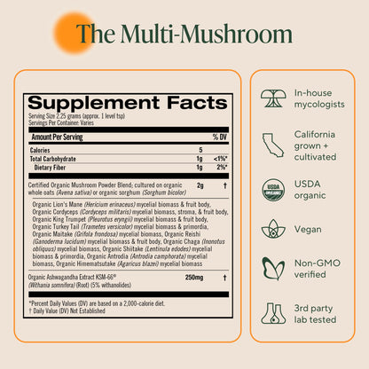 Om Master Blend Mushroom Powder – Organic Mushroom Supplement with 10 Mushrooms and Ashwagandha - Support Immunity, Gut Health & Stress Relief, - Maple Wellness Supplements