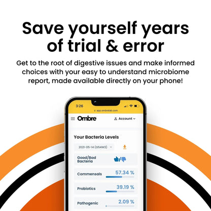 Ombre Gut Health Test Kit - Probiotic Recommender at Home Test for Women & Men - Detailed Custom Gut Microbiome Analysis for Digestive, Immune and Mental Health with Food Suggestions - Maple Wellness Supplements