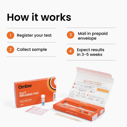 Ombre Gut Health Test Kit - Probiotic Recommender at Home Test for Women & Men - Detailed Custom Gut Microbiome Analysis for Digestive, Immune and Mental Health with Food Suggestions - Maple Wellness Supplements