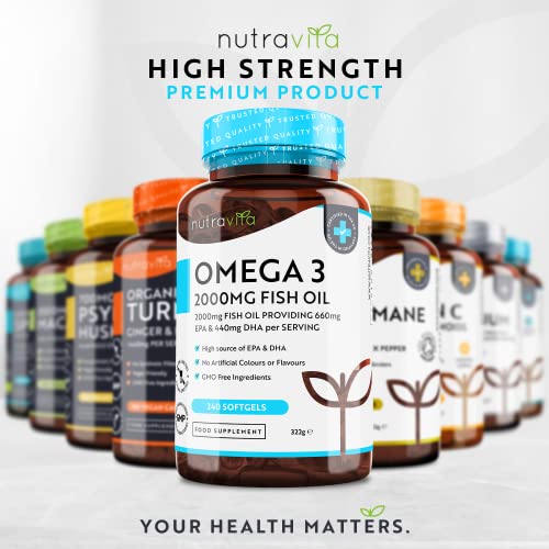 Omega 3 2000mg with 660mg EPA & 440mg DHA per Serving - 240 Softgel Capsules - Maple Wellness Supplements