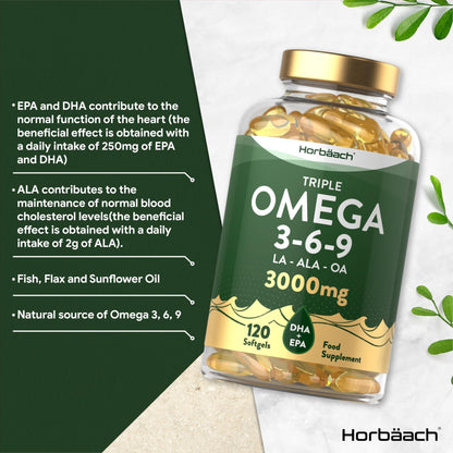 Omega 3 6 9 Capsules High Strength | 3000mg | 120 Softgels | Triple Omega 369 - Maple Wellness Supplements