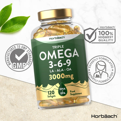 Omega 3 6 9 Capsules High Strength | 3000mg | 120 Softgels | Triple Omega 369 - Maple Wellness Supplements