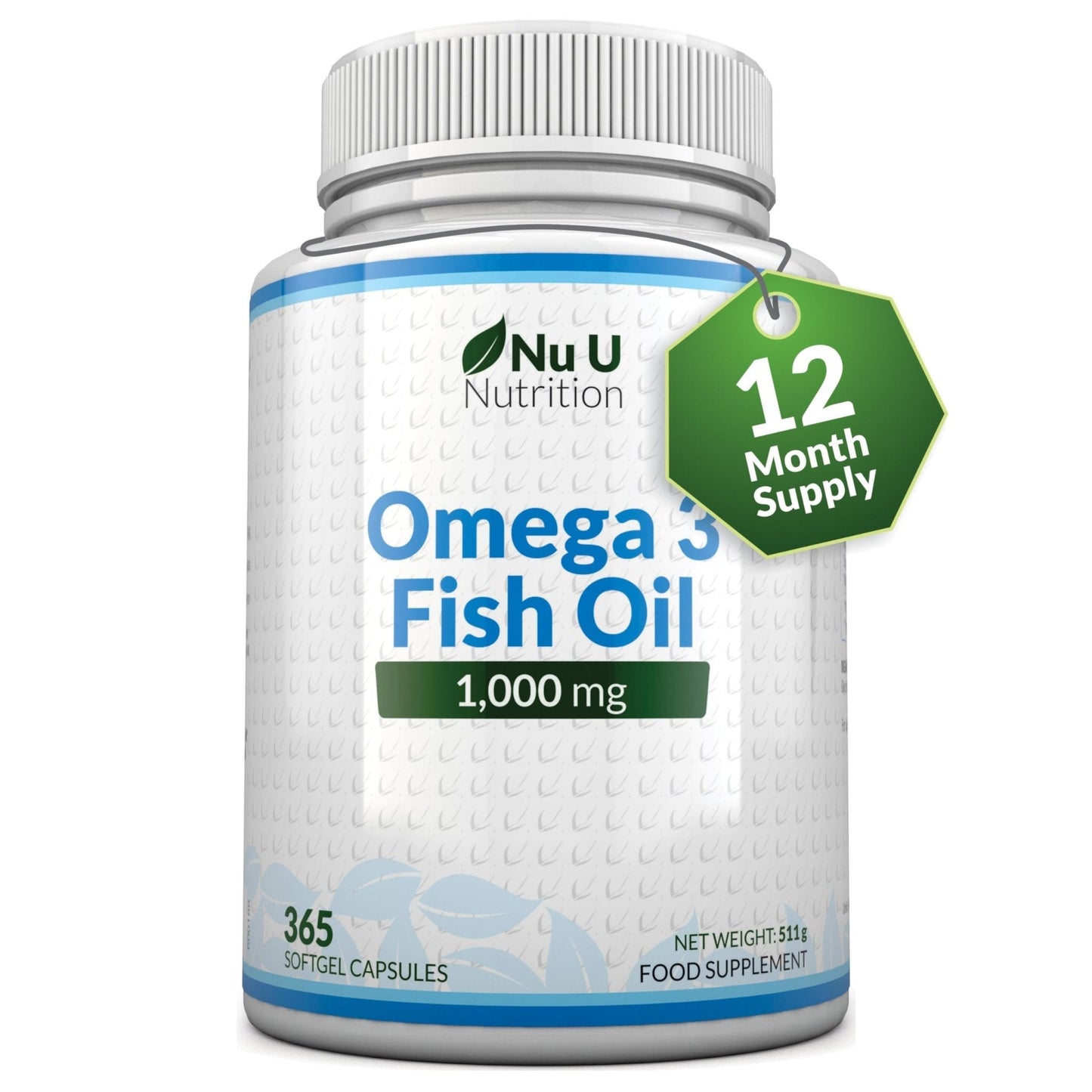 Omega 3 Fish Oil 1000mg - 365 Softgel Capsules - Up to 12 Month’s Supply - Pure Fish Oil - Maple Wellness Supplements