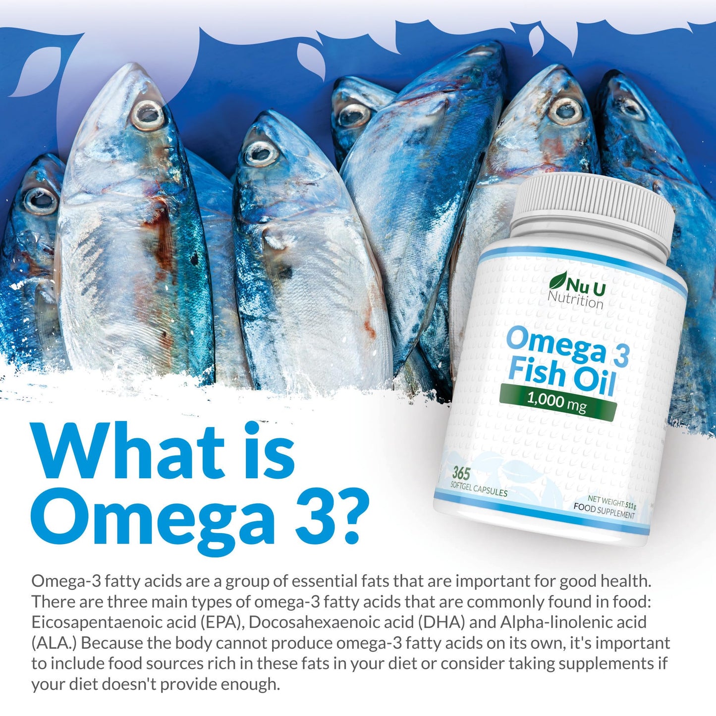 Omega 3 Fish Oil 1000mg - 365 Softgel Capsules - Up to 12 Month’s Supply - Pure Fish Oil - Maple Wellness Supplements