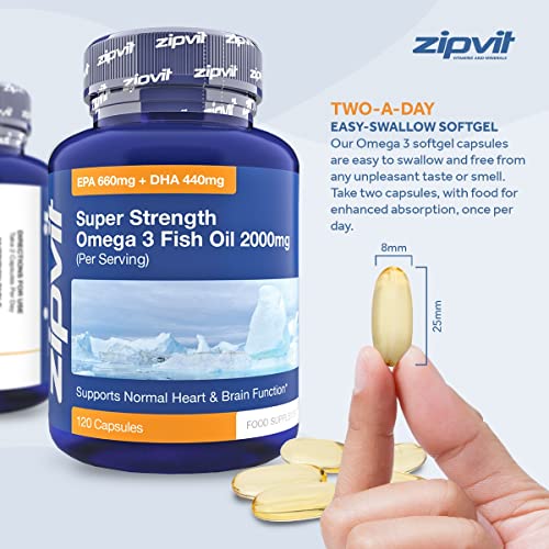 Omega 3 Fish Oil 2000mg, EPA 660mg DHA 440mg per Daily Serving. 120 Capsules - Maple Wellness Supplements