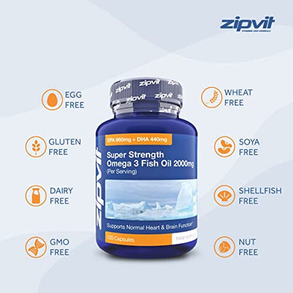 Omega 3 Fish Oil 2000mg, EPA 660mg DHA 440mg per Daily Serving. 120 Capsules - Maple Wellness Supplements