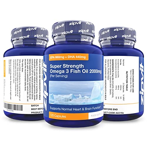 Omega 3 Fish Oil 2000mg, EPA 660mg DHA 440mg per Daily Serving. 120 Capsules - Maple Wellness Supplements