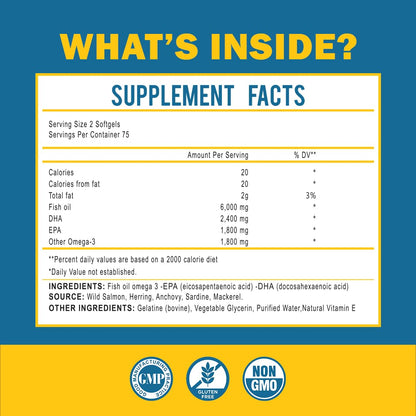 Omega 3 Fish Oil with Maximum EPA DHA - Supports Brain, Liver, Heart & Immunity - Made in The USA - 150 Softgels - Maple Wellness Supplements