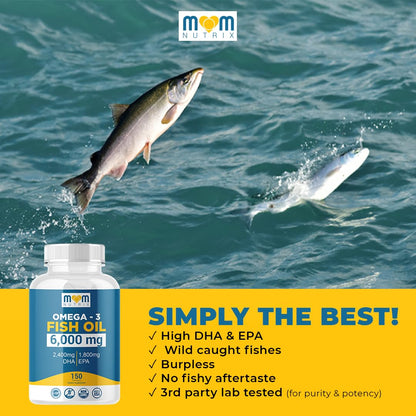 Omega 3 Fish Oil with Maximum EPA DHA - Supports Brain, Liver, Heart & Immunity - Made in The USA - 150 Softgels - Maple Wellness Supplements