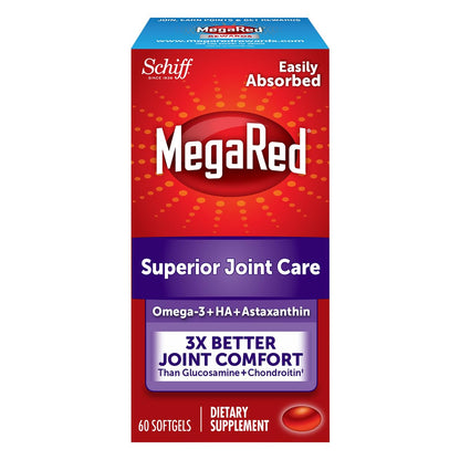 Omega-3 Krill Oil and Joint Supplement - Megared Joint Care 60 softgels - EPA/DHA fatty acids, Antioxidants, Hyaluronic acid, No fishy burp aftertaste as with Fish Oil - Maple Wellness Supplements