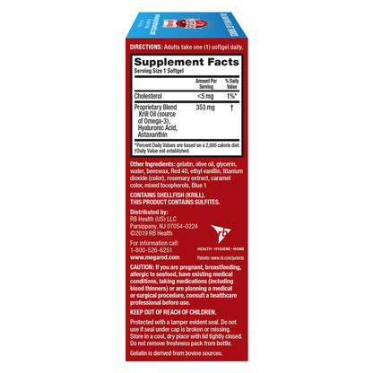 Omega-3 Krill Oil and Joint Supplement - Megared Joint Care 60 softgels - EPA/DHA fatty acids, Antioxidants, Hyaluronic acid, No fishy burp aftertaste as with Fish Oil - Maple Wellness Supplements