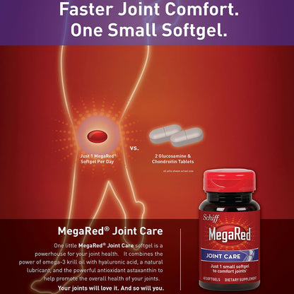 Omega-3 Krill Oil and Joint Supplement - Megared Joint Care 60 softgels - EPA/DHA fatty acids, Antioxidants, Hyaluronic acid, No fishy burp aftertaste as with Fish Oil - Maple Wellness Supplements