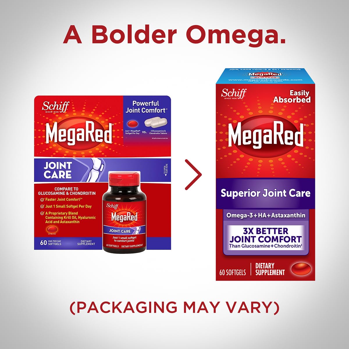 Omega-3 Krill Oil and Joint Supplement - Megared Joint Care 60 softgels - EPA/DHA fatty acids, Antioxidants, Hyaluronic acid, No fishy burp aftertaste as with Fish Oil - Maple Wellness Supplements