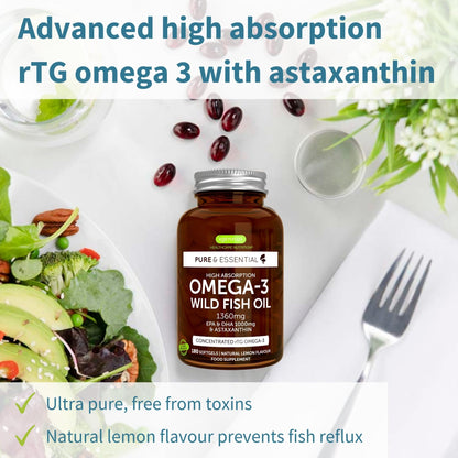 Omega-3 Wild Fish Oil & Astaxanthin, The Most Advanced High Absorption rTG Omega-3 - Maple Wellness Supplements