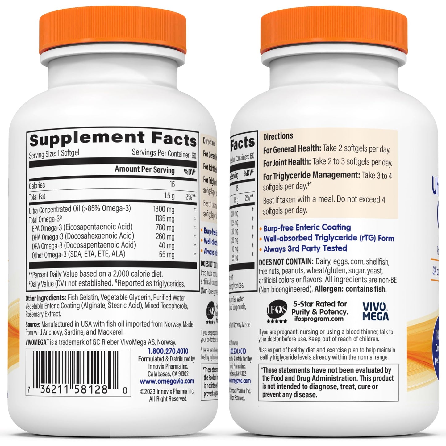 OmegaVia Ultra Concentrated Omega 3 Fish Oil Burpless, 60 Softgels, Triple Strength Omega 3 Fish Oil Supplements, 1135 mg Pure Omega3 - Maple Wellness Supplements