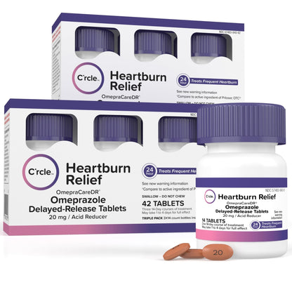 Omeprazole 20mg Bulk 84 ct - Heartburn Medicine Omeprazole Tablets - Acid Reducer Pills for Heartburn Relief and Acid Reflux Medicine - Six 14 Ct Bottles - Maple Wellness Supplements