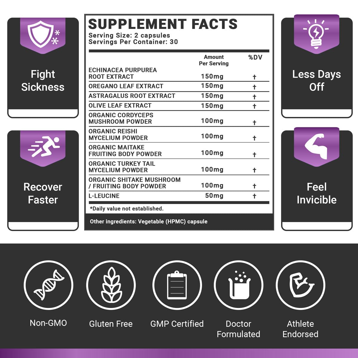 OMISSANDI-WELLNESS Resilient - Natural Immune System Support - Dr. Ian Stern Formulated - to boost your defenses - W/Organic Mushroom Blend, Echinacea, Astragalus & More - Vegan - Made in USA- 60 Caps - Maple Wellness Supplements