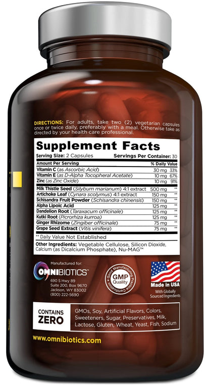 OmniBiotics Liver Cleanse Detox & Repair Supplement – Milk Thistle, Dandelion Root, Alpha Lipoic Acid, Artichoke Extract, Schisandra, Silymarin – 60 Vegan Capsules - Maple Wellness Supplements