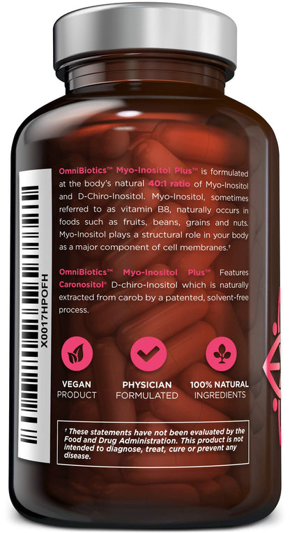 OmniBiotics Myo-Inositol & D-Chiro Inositol Supplement with 40:1 Ratio for Hormone Balance for Women - Women Supplement to Support Reproductive Health & Ovarian Function. Non-GMO - 120 Vegan Capsules - Maple Wellness Supplements