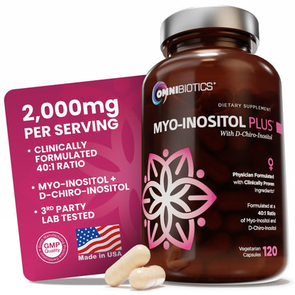 OmniBiotics Myo-Inositol & D-Chiro Inositol Supplement with 40:1 Ratio for Hormone Balance for Women - Women Supplement to Support Reproductive Health & Ovarian Function. Non-GMO - 120 Vegan Capsules - Maple Wellness Supplements