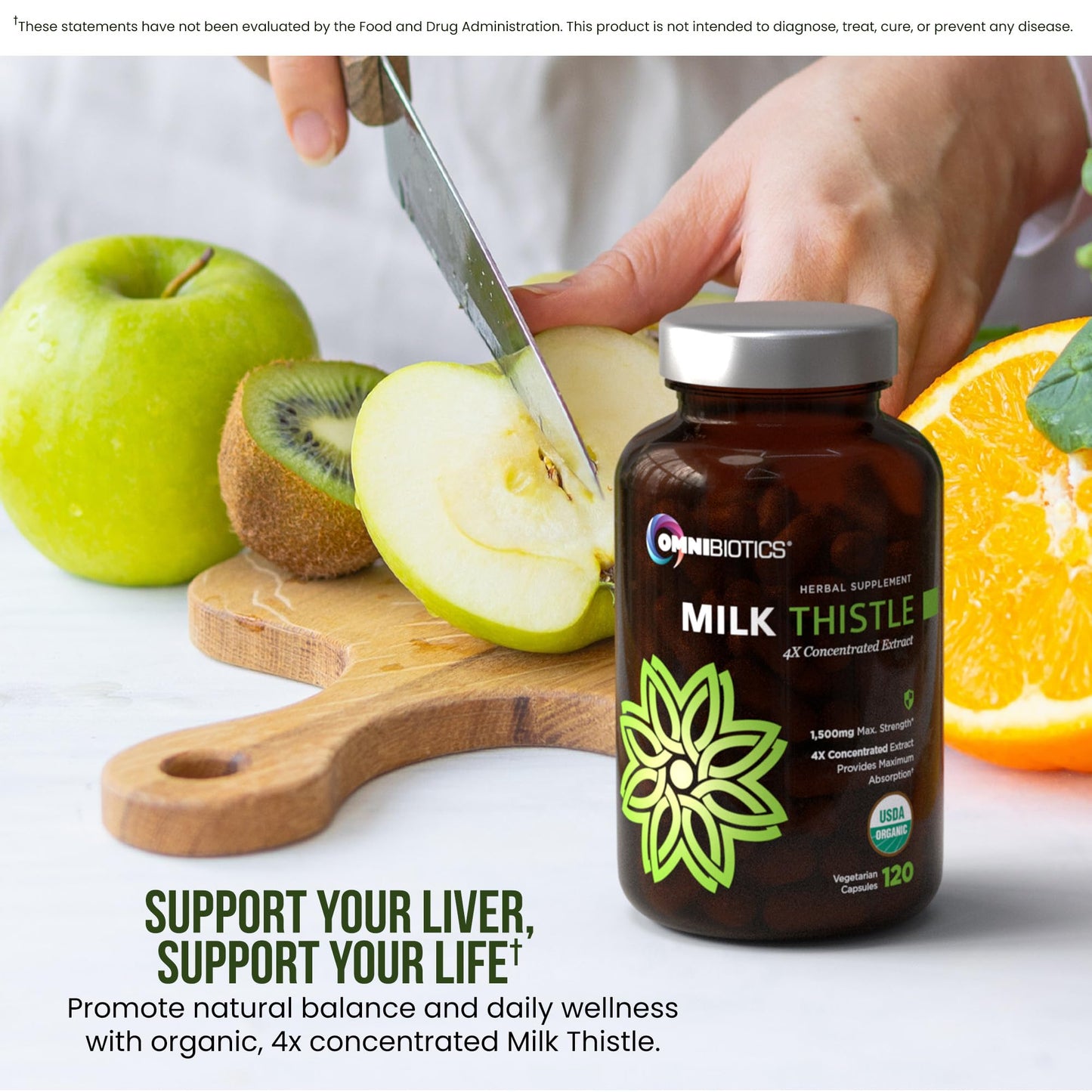 OmniBiotics Organic Milk Thistle Supplement 1500mg – 4X Concentrated Extract with Silymarin – High Potency Liver Detox & Support - Maple Wellness Supplements