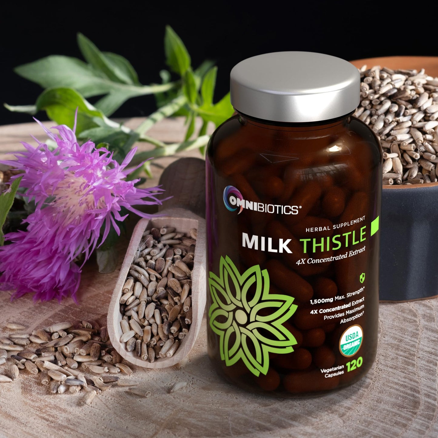 OmniBiotics Organic Milk Thistle Supplement 1500mg – 4X Concentrated Extract with Silymarin – High Potency Liver Detox & Support - Maple Wellness Supplements