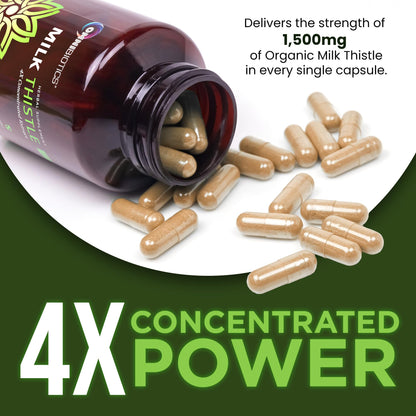 OmniBiotics Organic Milk Thistle Supplement 1500mg – 4X Concentrated Extract with Silymarin – High Potency Liver Detox & Support - Maple Wellness Supplements