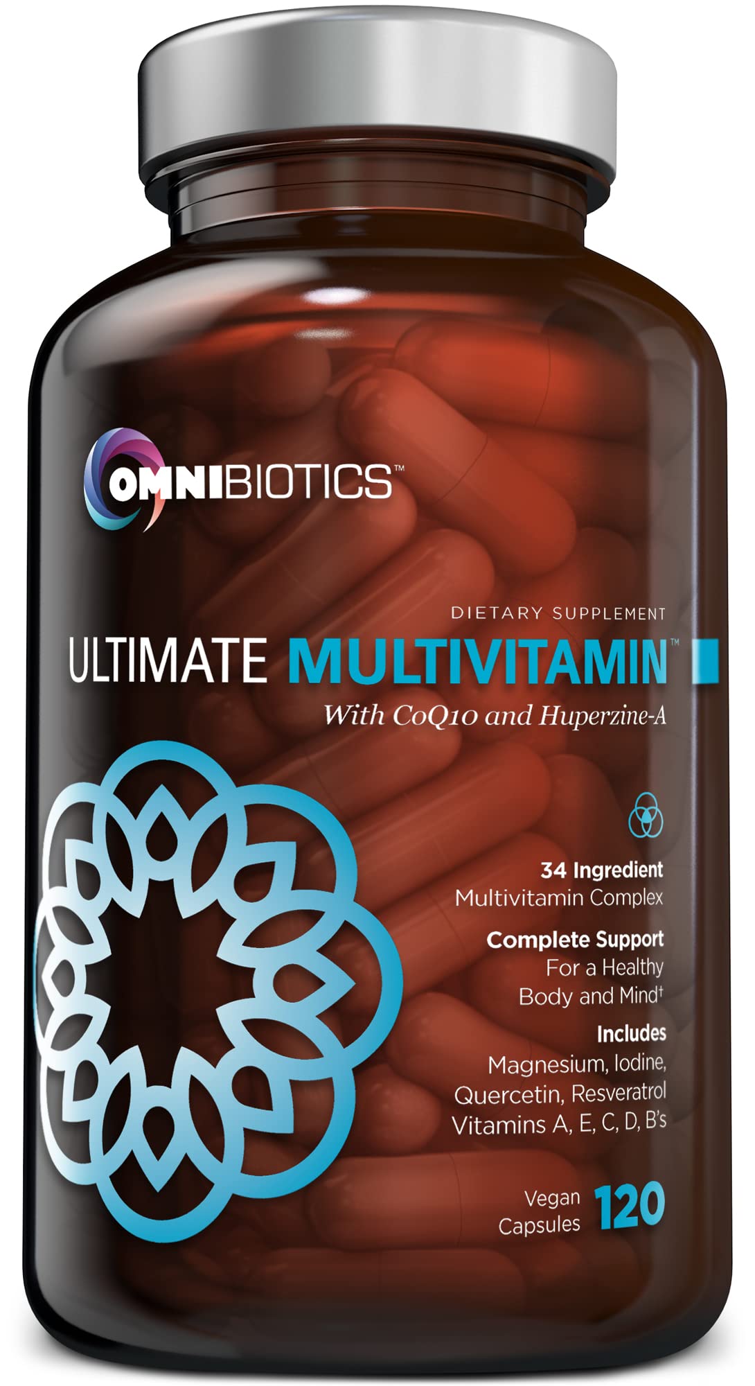 OmniBiotics Ultimate Daily Multivitamin for Women & Men – 34 Essential Ingredients Including Vitamin A, C, D, E, B6, B12, Biotin, Zinc – 120 Vegan Capsules - Maple Wellness Supplements