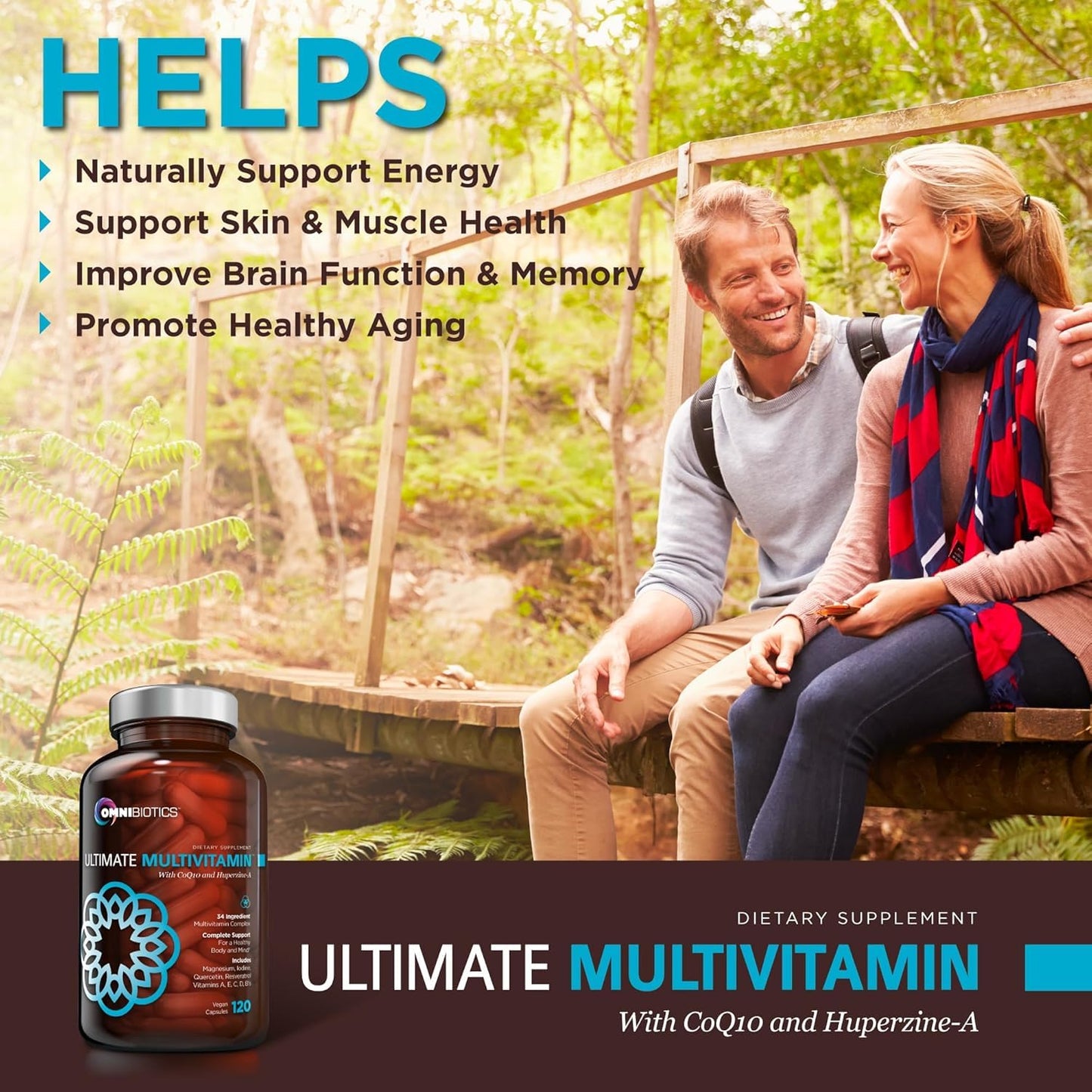 OmniBiotics Ultimate Daily Multivitamin for Women & Men – 34 Essential Ingredients Including Vitamin A, C, D, E, B6, B12, Biotin, Zinc – 120 Vegan Capsules - Maple Wellness Supplements